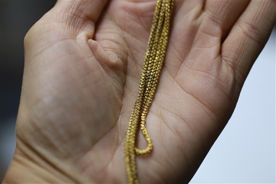A Victorian gold fancy cluster link guard chain, 134cm.